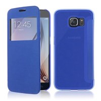 Microsonic View Cover Delux Kapaklı Samsung Galaxy S6 Kılıf Mavi