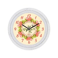 Cadran Dekoratif Vintage Duvar Saati Çatlak Desen Çiçek Çemberi Kuş 32762489