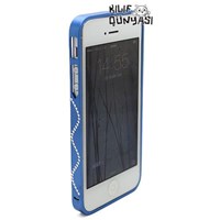 İphone 5s Kılıf Seramik Taşlı Metal Bumper Çerçeve Mavi