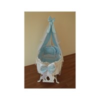 Maya Baby Beyaz Ahşap Oval Beşik - Mavi Uyku Seti 16593479