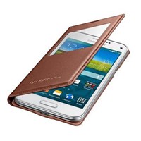 Microsonic View Cover Delux Kapaklı Samsung Galaxy S5 Mini Kılıf Rose Gold Sarısı