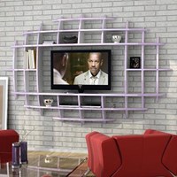 Sanal Mobilya Elips Tv Duvar Ünitesi Ve Kitaplık Parlak Beyaz Lila 30250729