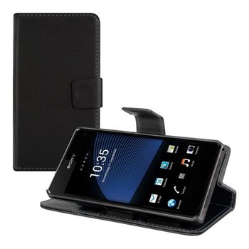 Microsonic Cüzdanlı Standlı Deri Kılıf - Sony Xperia Z1 Compact Siyah