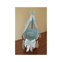 Maya Baby Ceviz Ahşap Oval Beşik - Mavi Uyku Seti 16593480