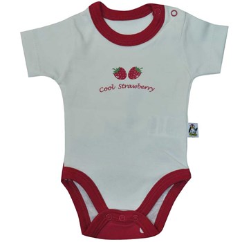 Babycool 2208 Kısa Kol Bebek Body Çilek Baskılı Krem-Kırmızı 6-9 Ay (68-74 Cm) 33443234