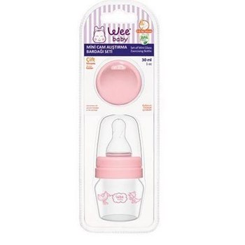 Wee 792 Çift Fonksiyonlu Mini Cam PP Alıştırma Bardağı Seti 0-6 Ay Pembe 30 ml