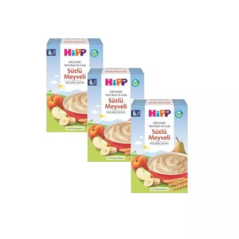 Hipp 4+ Ay 3x250 gr Organik Sütlü Meyveli Tahıl Bazlı Ek Gıda