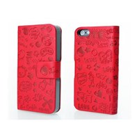 Microsonic Cute Desenli Deri Kılıf Iphone 4s Kırmızı