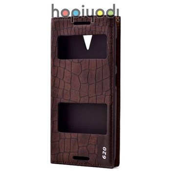 HTC Desire 620 Kılıf + Viper Mıknatıslı Pencereli Kahverengi Koyu