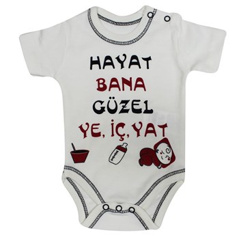 Babycool 2291 Kısa Kol Bebek Body Hayat Bana Güzel Krem 3-6 Ay (62-68 Cm) 33442094