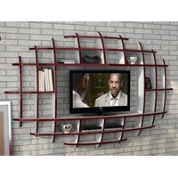 Sanal Mobilya Elips Tv Duvar Ünitesi Ve Kitaplık Parlak Beyaz Bordo 30250725