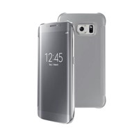 Microsonic View Clear Samsung Galaxy S6 Edge Kapaklı Kılıf Gümüş