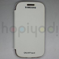 Samsung Galaxy Ace 2 i8160 Flip Cover Kapaklı Kılıf Beyaz