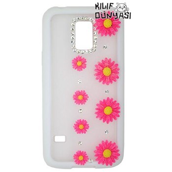 Samsung Galaxy S5 Mini Kılıf Çiçek Motifli Buzlu Kapak Pembe Koyu