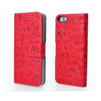 Microsonic Cute Desenli Deri Kılıf Iphone 5 & 5s Kırmızı