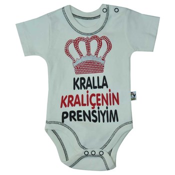 Babycool 2285 Kısa Kol Bebek Body Kralla Kraliçenin Prensesiyim Krem 0-3 Ay (56-62 Cm) 33443227