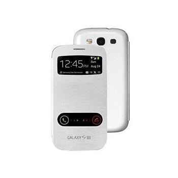 Microsonic Double View Delux Kapaklı Kılıf Samsung Galaxy S3 I9300 Beyaz