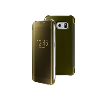 Microsonic View Clear Samsung Galaxy S6 Edge Kapaklı Kılıf (Akıllı Modlu) Gold