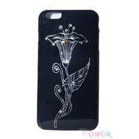 iPhone 6 Plus Çiçek Desenli Taşlı Siyah Arka Kapak
