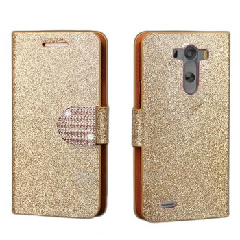 Microsonic Pearl Simli Taşlı Deri Kılıf Lg G3 Sarı