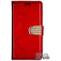 iPhone 5S Kılıf Rugan Taşlı Kopçalı Cüzdan Kırmızı