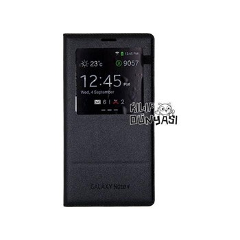 Samsung Galaxy Note 4 Kılıf S-View Cover Deri Siyah