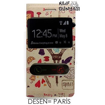 Samsung Galaxy S3 Mini Kılıf Paris Desenli Pencereli Flip Cover