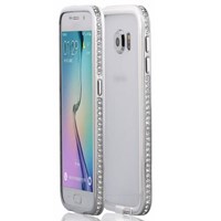 Microsonic Samsung Galaxy S6 Kılıf Taşlı Metal Bumper Gümüş