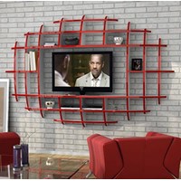 Sanal Mobilya Elips Tv Duvar Ünitesi Ve Kitaplık Parlak Beyaz Kırmızı 30250727