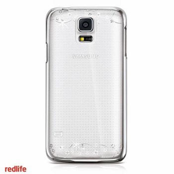 Redlife Galaxy S5 Swarovski Taşlı Bordür Desenli Pc Arka Kapak Gümüş