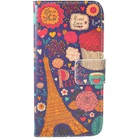 iPhone 5C Kılıf Cüzdan Sweet Love Paris Desenli