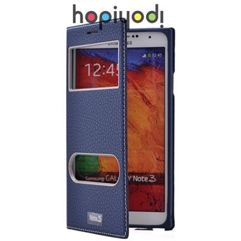 Samsung Galaxy Note 3 Kılıf Dolce Pencereli Mıknatıslı Lacivert