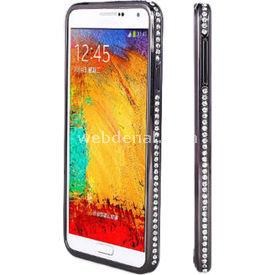 Samsung Galaxy Note 4 Taşlı Metal Bumper Kılıf Siyah