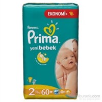 Prima Bebek Bezi Yeni Bebek 2 Beden Mini Ekonomi+ Paketi 60 Adet