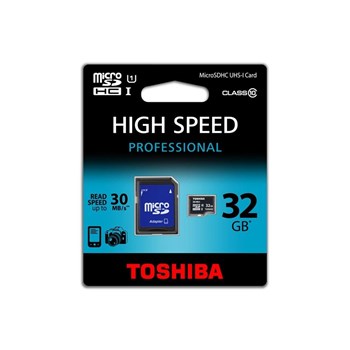 Toshiba 32GB 30MB/sn Class10 MicroSDHC UHS-1 Telefon Hafıza Kartı + SD Adaptör