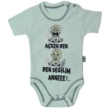 Babycool 2361 Kısa Kol Bebej Body Açken Ben Ben Değilim Krem 12-18 Ay (80-86 Cm) 33443222