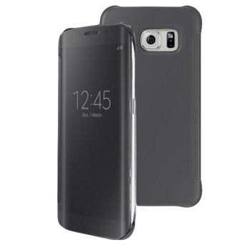 Microsonic View Clear Samsung Galaxy S6 Edge Kapaklı Kılıf (akıllı Modlu) Siyah