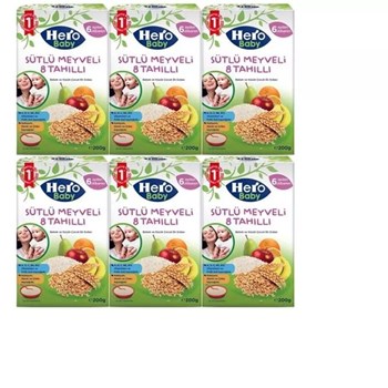 Hero Baby 6x200 gr Sütlü Meyveli 8 Tahıllı Kaşık Maması