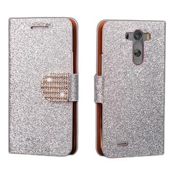 Microsonic Pearl Simli Taşlı Deri Kılıf Lg G3 Beyaz