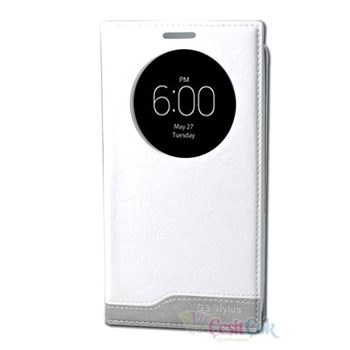 LG G3 Stylus Kılıf Quick Circle Renkli Gizli Mıknatıslı Beyaz