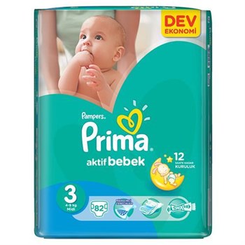 Prima Bebek Bezi Aktif Bebek 3 Beden Midi Dev Ekonomi Paketi 82 Adet
