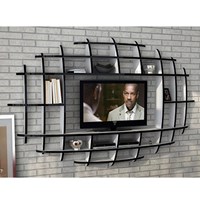 Sanal Mobilya Elips Tv Duvar Ünitesi Ve Kitaplık Parlak Beyaz Siyah 30250730