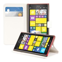 Microsonic Cüzdanlı Standlı Deri Kılıf - Nokia Lumia 1520 Beyaz