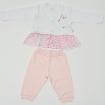 Aziz Bebe 2526 2li Bebek Takımı Beyaz-Pembe 6-9 Ay (68-74 Cm) 33441793