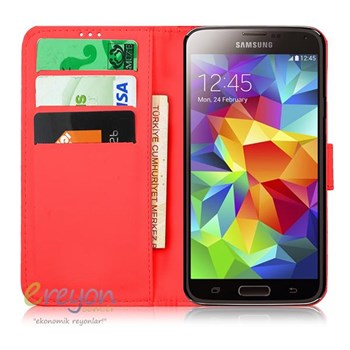 Samsung Galaxy S5 Cüzdan Kılıf - Kırmızı