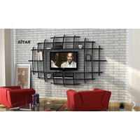 Sanal Mobilya Yeni Nesil Elips Tv Ünitesi & Kitaplık-Parlak Beyaz/Siyah 32073393