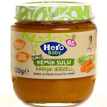 Hero Baby 6+ Ay 120 gr İlikli Kemik Sulu Karışık Sebzeli Kavanoz Mama