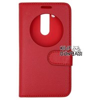 LG G3 Mini Kılıf Kapaklı Sola Açılan Pencereli Kopçalı Kırmızı
