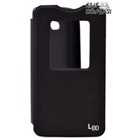 LG L80 Kılıf Kapaklı Vantuzlu Pencereli Standlı Siyah