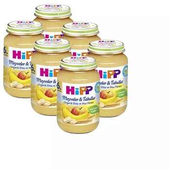 Hipp 4+ Ay 6x190 gr Organik Elma ve Muz Püresi Kavanoz Maması